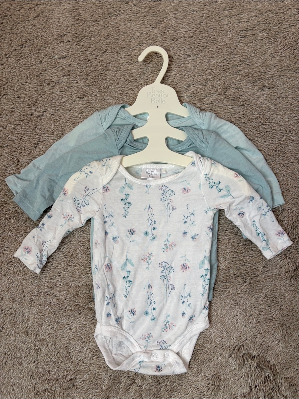 Baby Floral & Light Blue Long-Sleeve One-Piece Bodysuits (3 Pack)